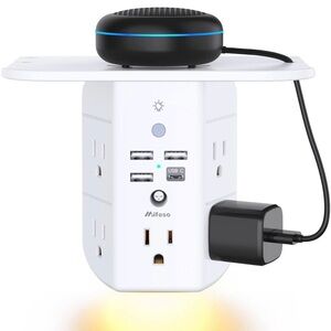 3-Sided Multi Plug Power Strip, Wall Extender with Shelf